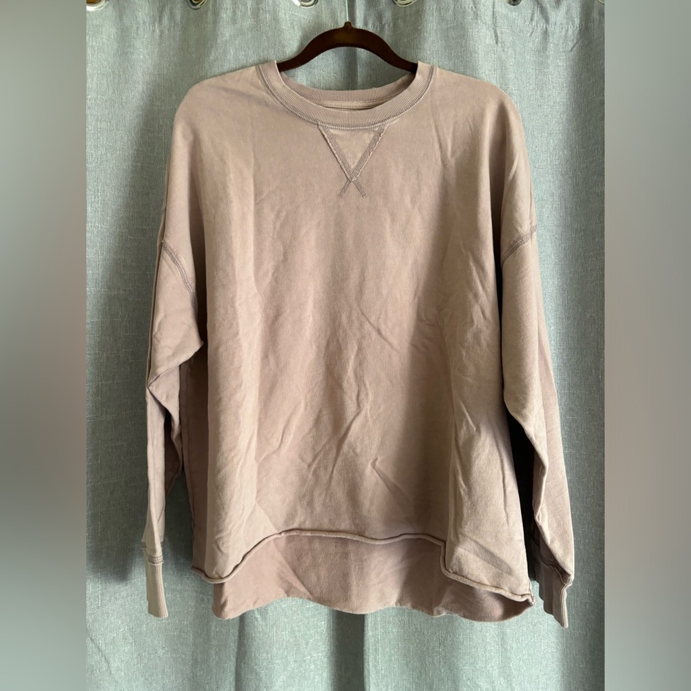 Aerie Mauve Long Sleeve Fray Style Crewneck, Large